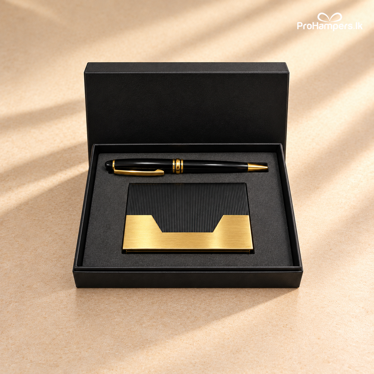 Black & Gold Business Card Holder and Pen Gift Set
