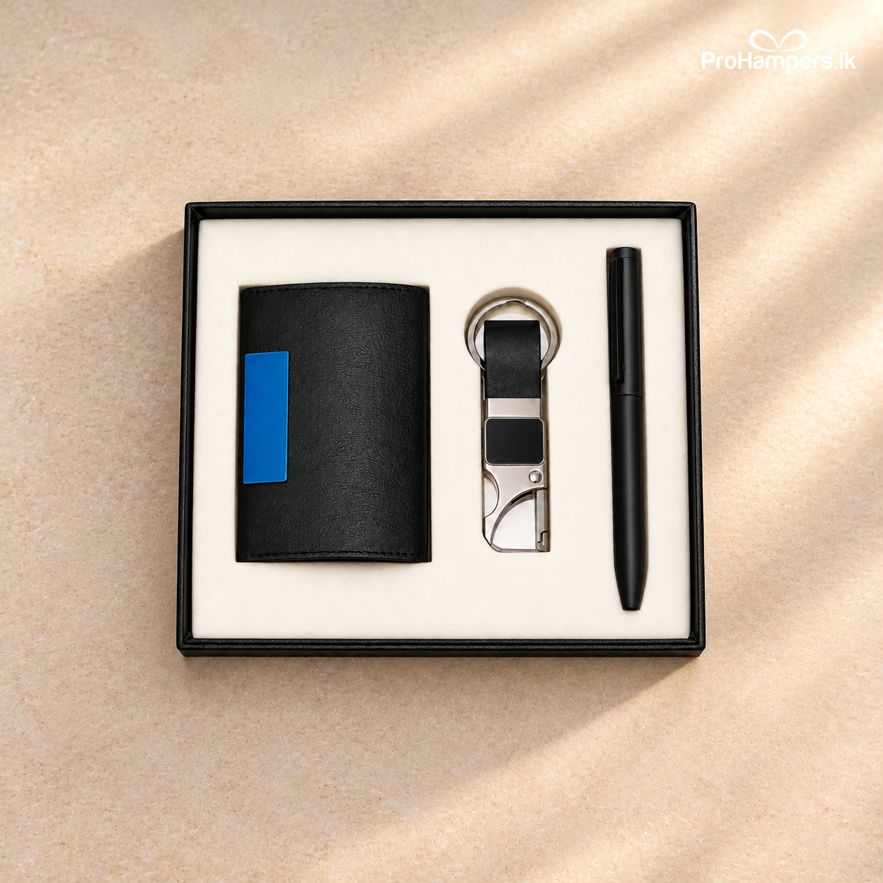 Black 3-Piece Business Card Holder, Keyring & Pen Gift Set