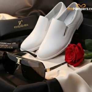 Smart Casual White High Class Shoe and KINGSEVEN Polarized Photochromic Glasses for Men