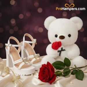 Women's High Heel White and Teddy Bear - White