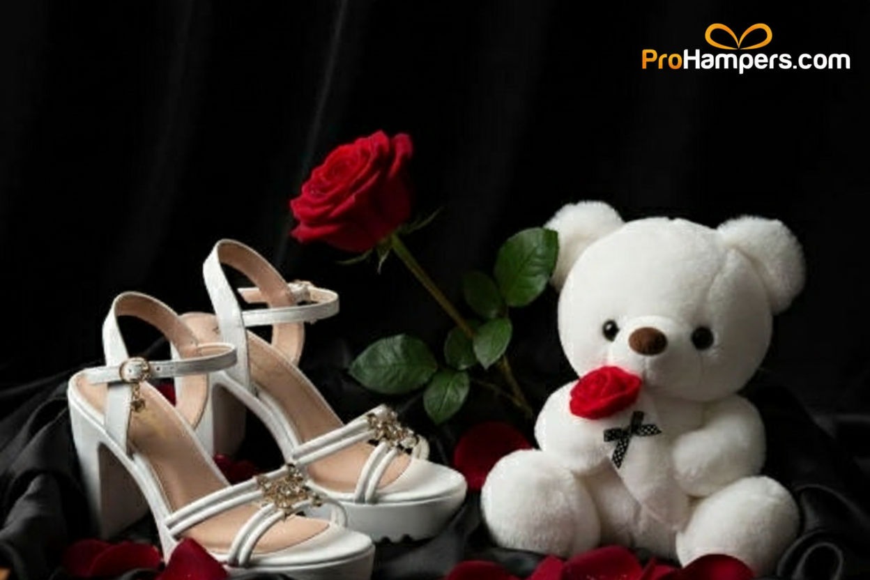 Women's High Heel White and Teddy Bear - White