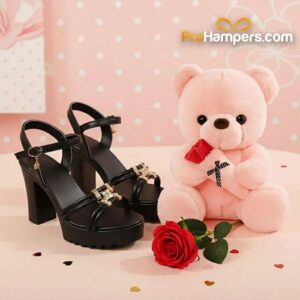 Women's High Heel Black and Teddy Bear - Rose