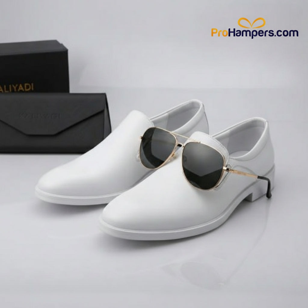 Smart Casual White High Class Shoe and KALIYADI Men's Eyewear